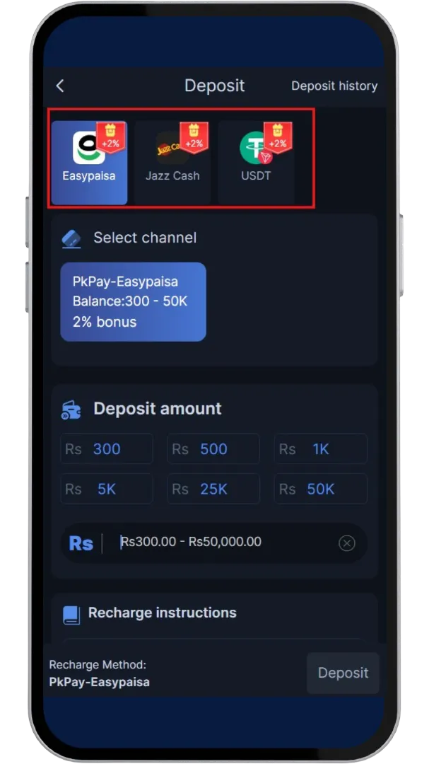 Select deposit method